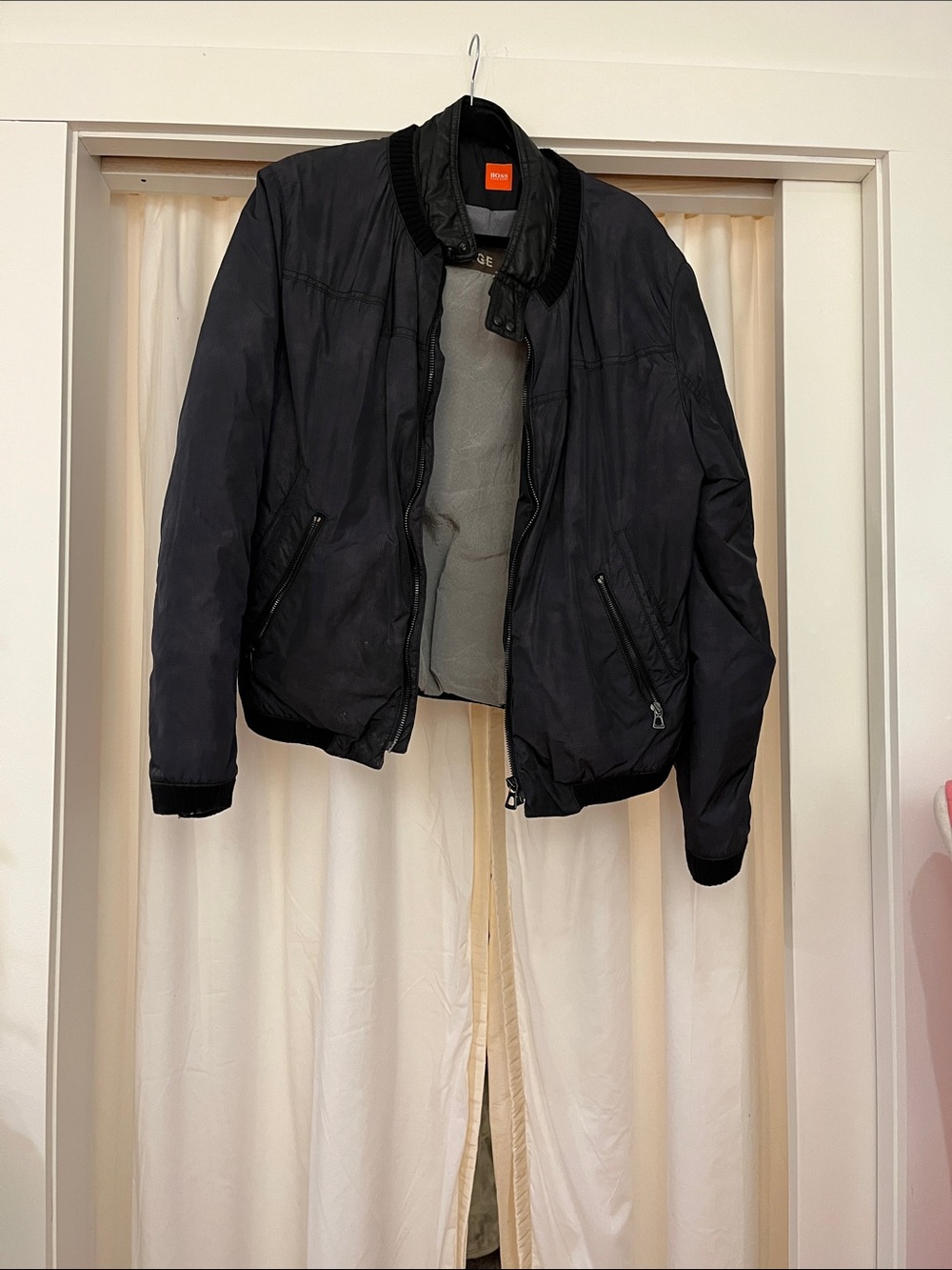 BOSS ORANGE Men's Black Pea Coat Jacket